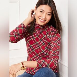 Talbots Turtleneck Midnight Plaid Tee Red Size 3X